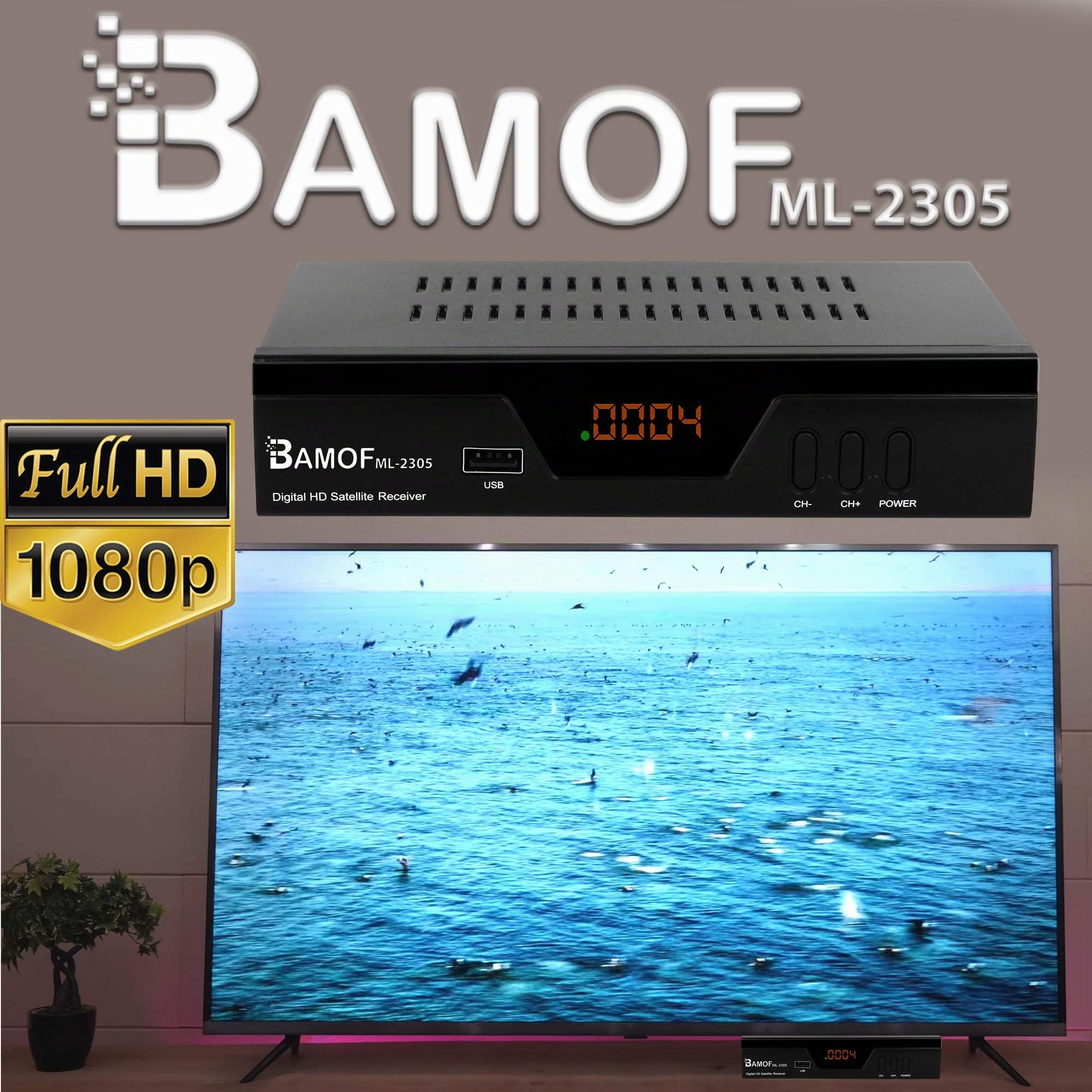 hd-line Bamof 2305 - Receptor de satélite Digital (HDTV, DVB-S/S2, HDMI, euroconector, 2 Puertos USB 2.0, Full HD 1080p) [preprogramado para Astra Hotbird Türksat] [Clase energética A+++]