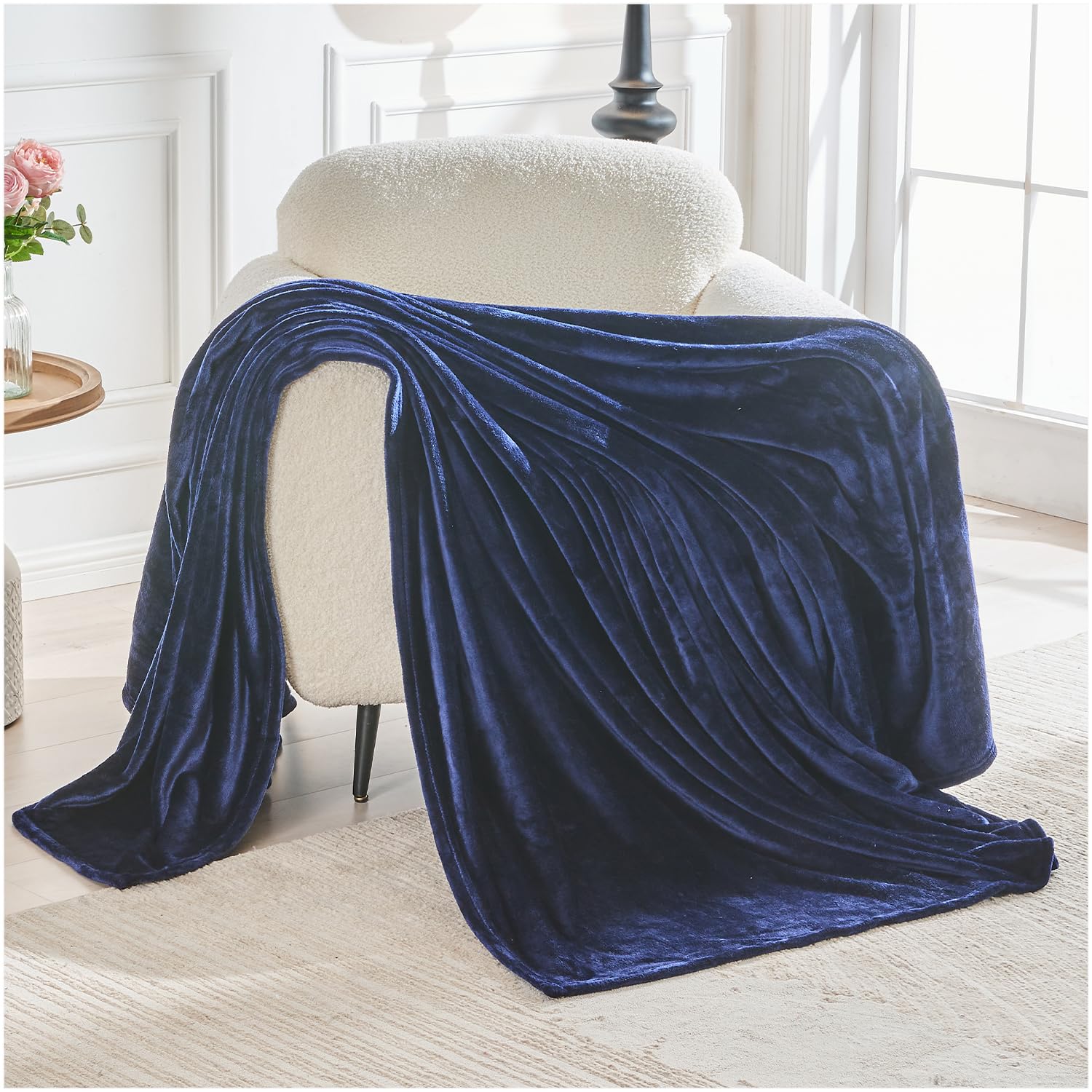 GC GAVENO CAVAILIA Sherpa Fleece Throw Blanket Double 150x200 Cm | Flannel Snuggle Blanket | Navy