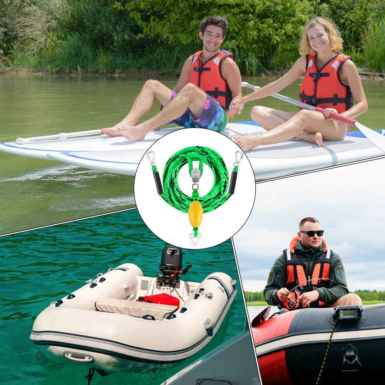Corda da traino, per fino a 4 utenti, con gancio e rullo girevole a 360 gradi, per sport acquatici, per nuoto, ponton, bar gonfiabile, kayak, sci acquatici, sport acquatici, piscina