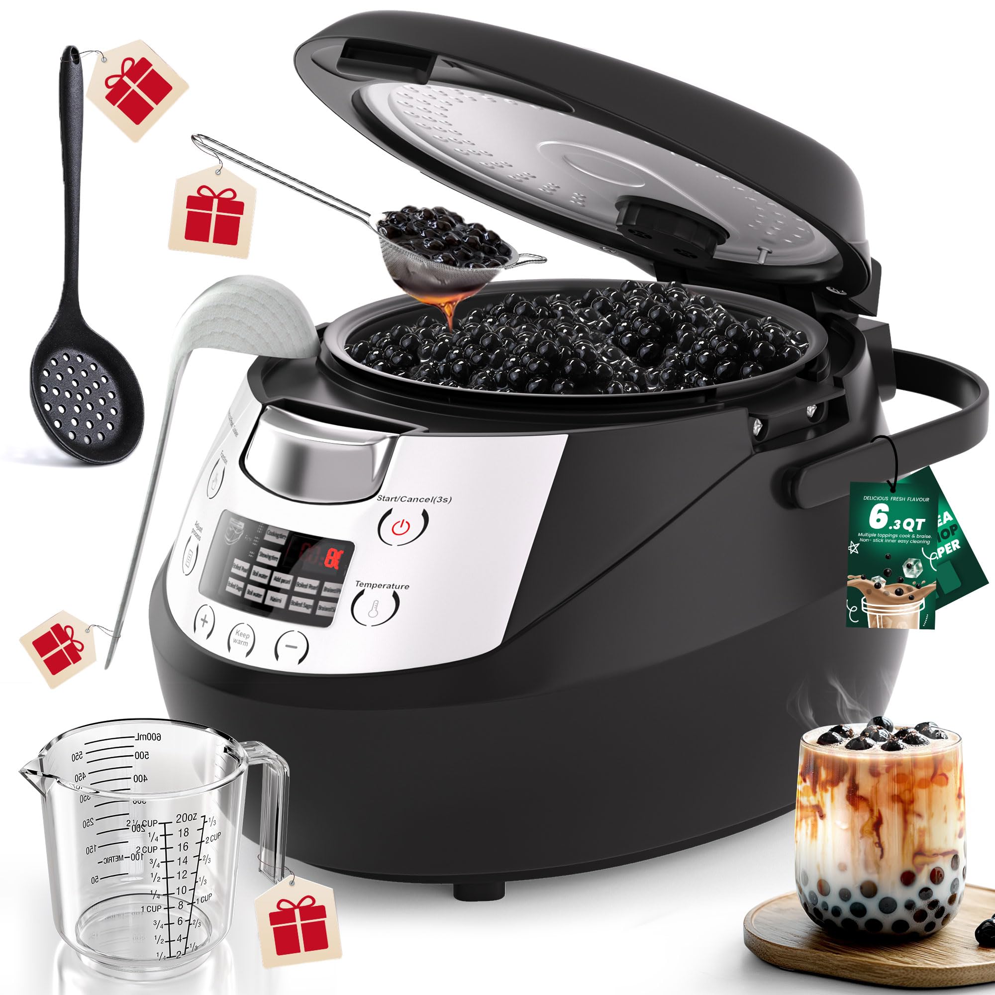 WantJoin Boba Cooker - 6L Commercial Bubble Maker Pearl Warmer Machine Automatic Cooking Pot for Milk Tea Tapioca Pearls, 900W