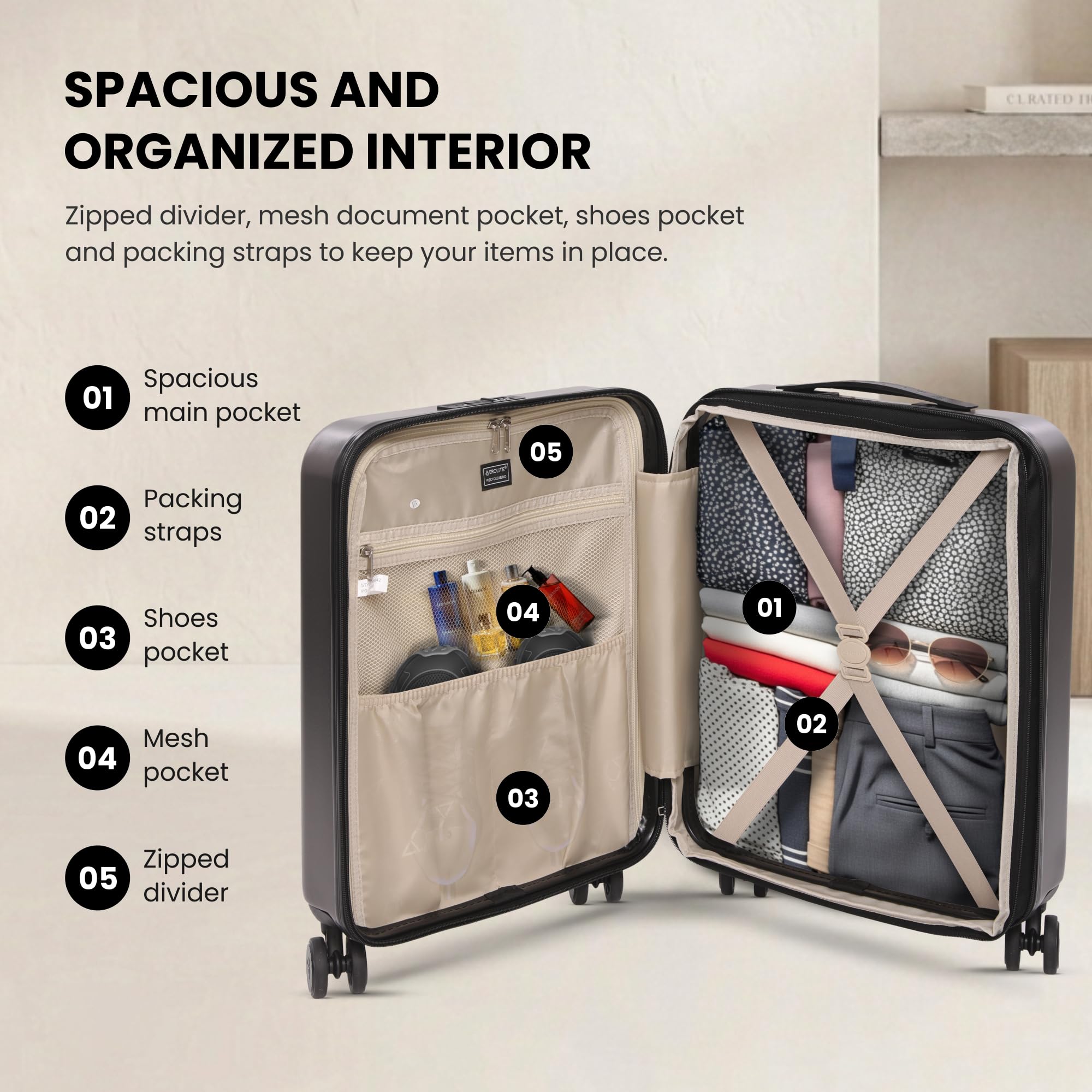 Aerolite 55x40x20 Expandable Ryanair Priority 4 Wheel Cabin Suitcase | Hard Shell Case TSA Lock Max Size 55x40x20cm to 55x40x23 Carry On Hand Cabin Luggage 4 Dual Spinner Wheels Charcoal product thumbnail 5