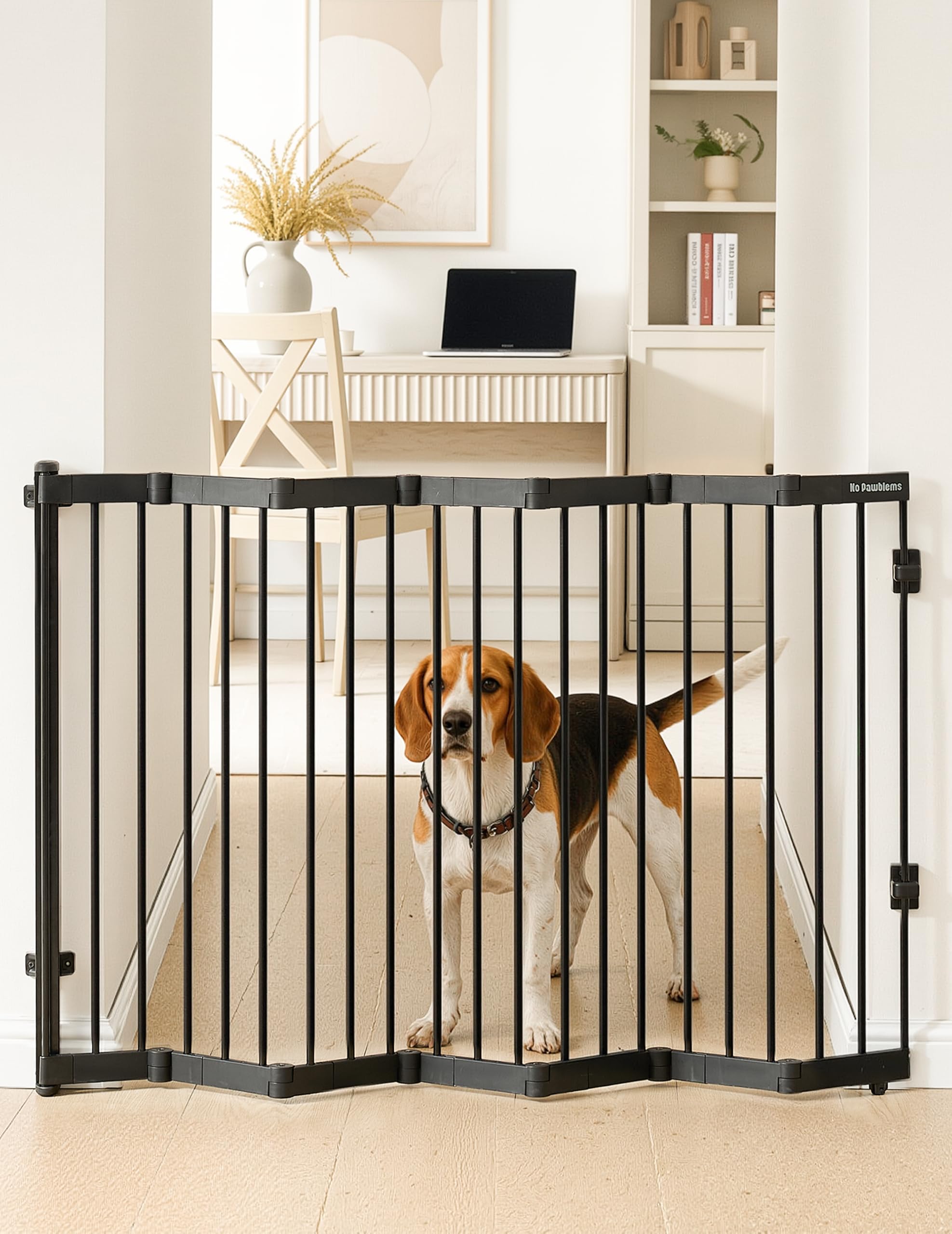 No Pawblems Retractable Safety Gate, 45" Wide Metal Adjustable Dog Gate for Doorways, Stairs &amp; Hallways, 30" Tall, Auto Retract Design, No Bottom Bar, Black
