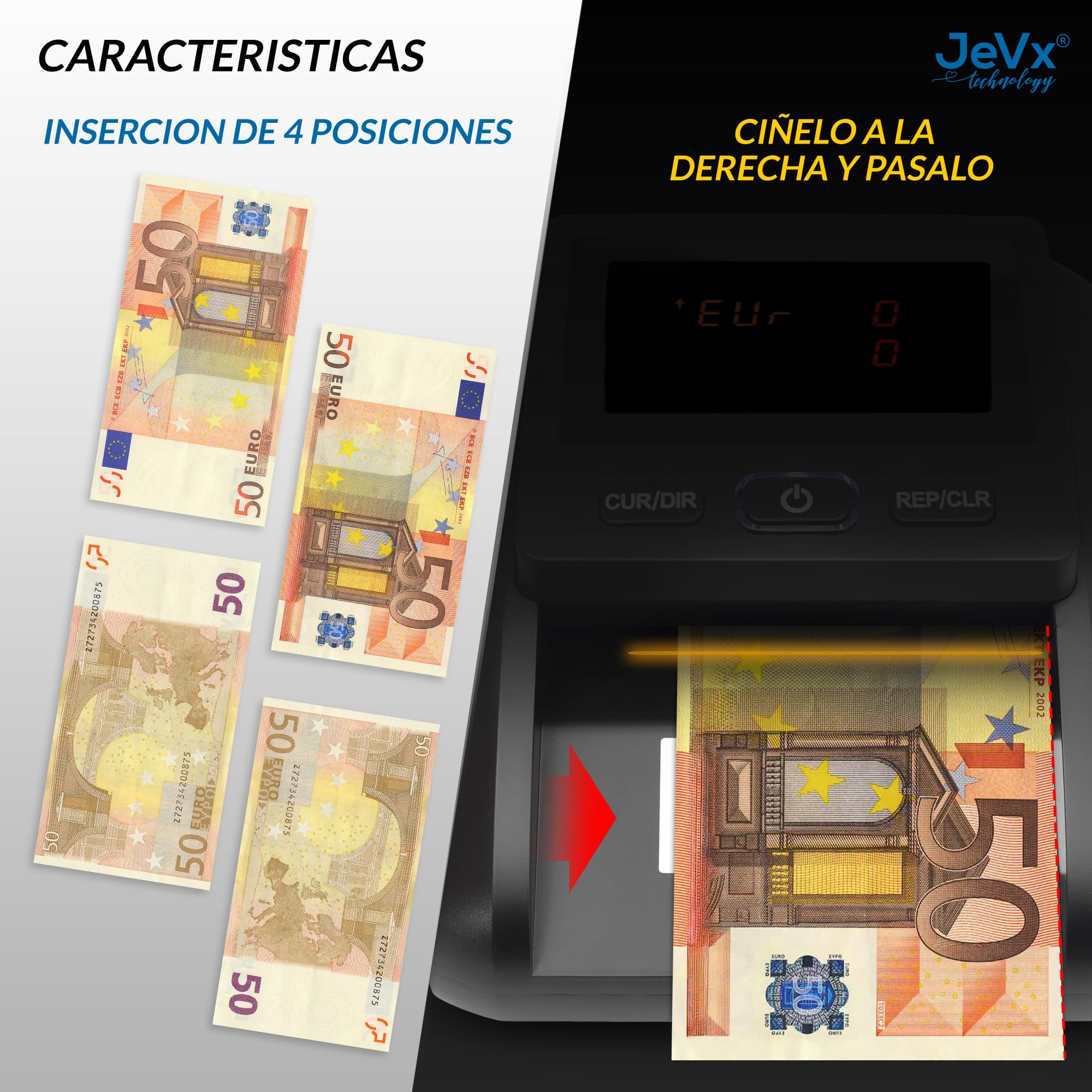 Detector Billetes Falsos 2026 y Contador de Billetes, 9 Sistemas de Seguridad, Comprobador Billete Euro