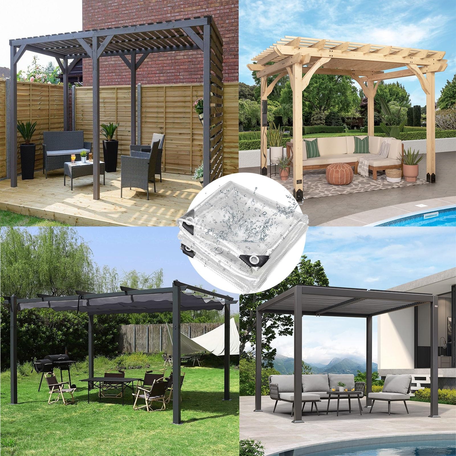 Tenda per pergola, resistente, impermeabile, in PVC trasparente, personalizzabile, per giardino, patio, protezione dalla pioggia (6 x 3,5 m)