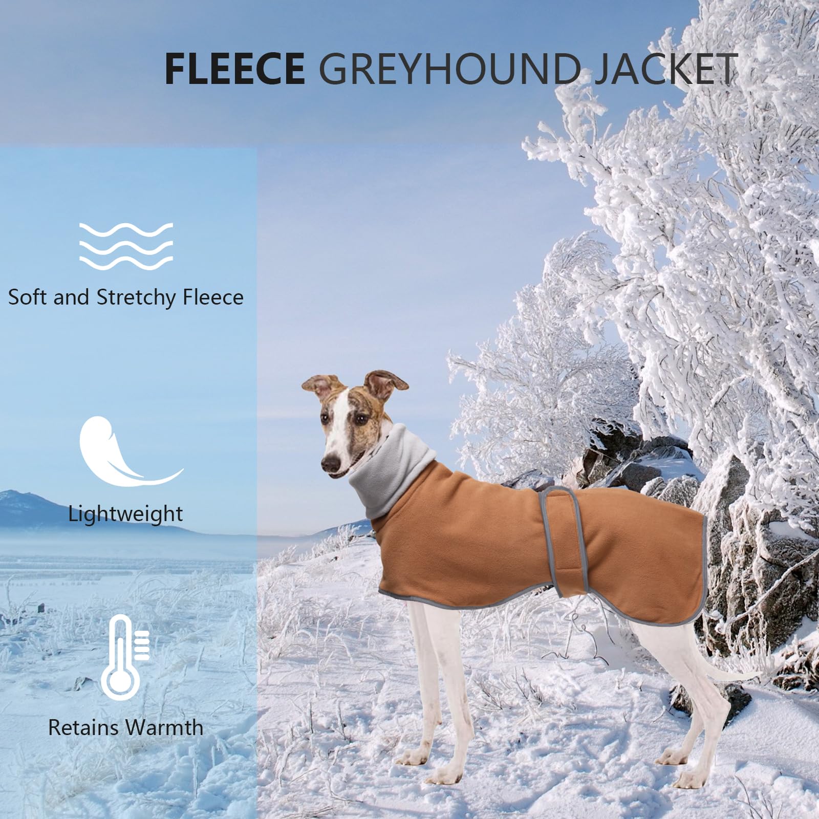 Geyecete - Abrigo con Forro Polar para Perro, con Bandas Ajustables, para Invierno Clima frío,Jersey con Agujero del arnés, para medianos y Grandes Perros Galgo-Marrón-XS