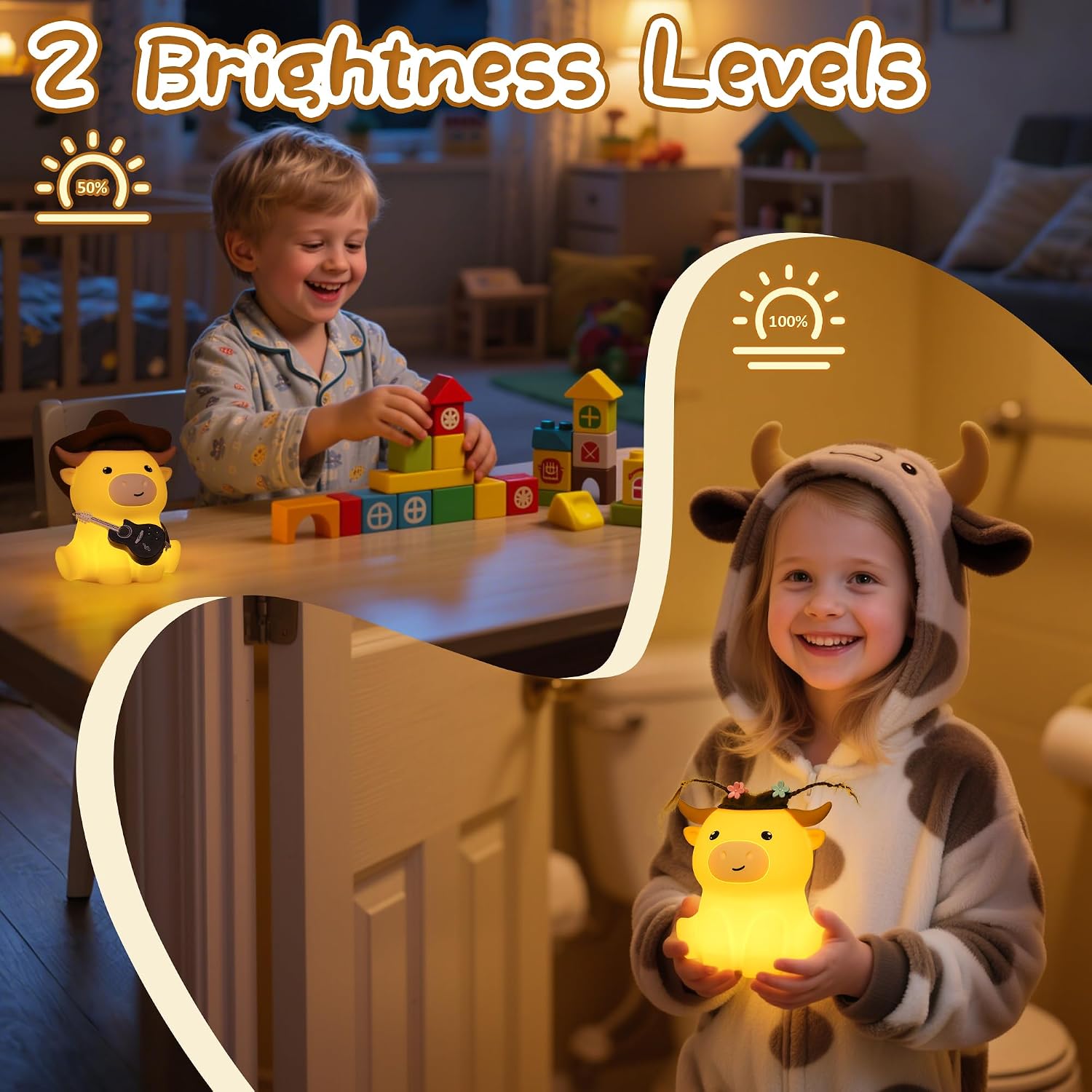 YuanDian Highland Cow Night Light, Squishy Silicone Lamp. Rechargeable, Dimmable with Timer, Touch Control for Bedside, Gift Nightlight for Breastfeeding Toddler Baby Kids (No Accessories Included)
