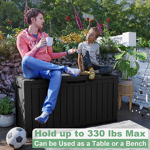 Miniatura 5 de 80 Gallon Large Deck Box, Outdoor Storage Box for Patio Furniture, Patio Cushions, Gardening Tools, Pool Supplies 480lbs Weight Capacity,Waterproof