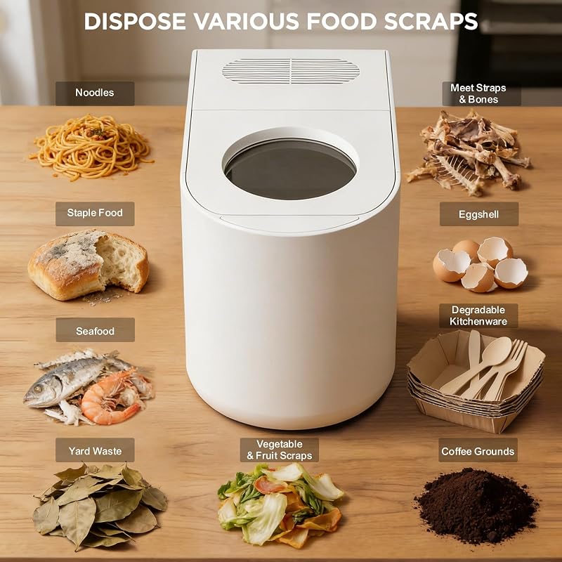 5L Electric Kitchen Composter, Indoor Countertop Compost Bin with Visible Window, Intelligent Humidity Sensor, LED Display, Odorless & Auto-Cleaning – Turns Food Waste into Pre-Compost