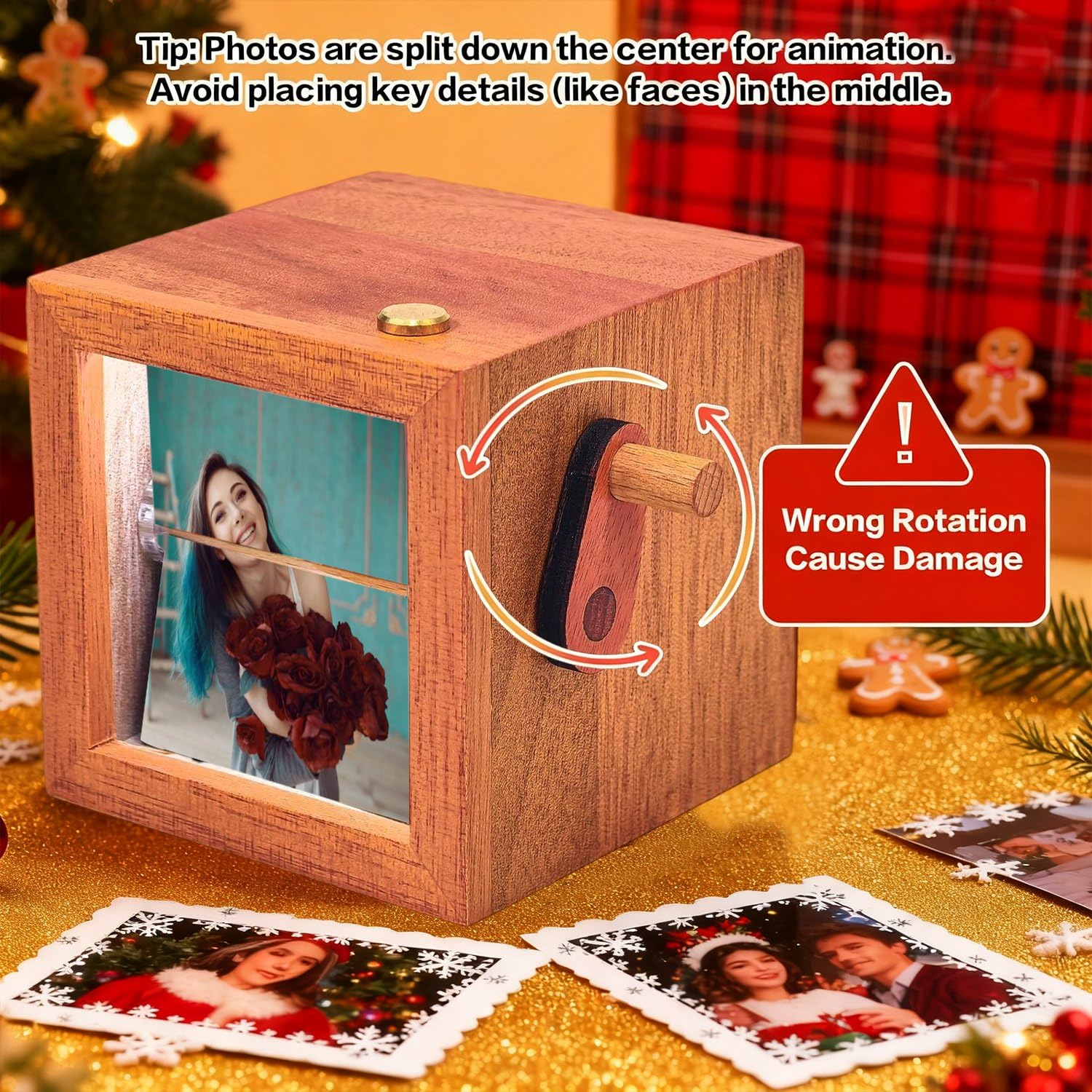 Caja de movimiento artística personalizada con LED, caja de fotos con movimiento de manivela personalizada, edición romántica, caja de recuerdos de aniversario romántica personalizada (con LED, 16