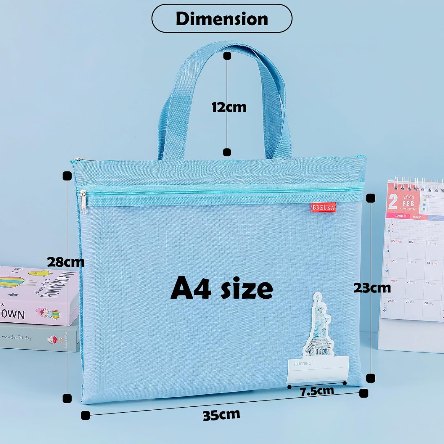 Mesh Zipper Pouch 11x13.7 in, A4 Double Pocket Waterproof File Bag with Handle, Document Storage for School/Travel/Office/Cross Stitch/Puzzle (Blue) - Image 2