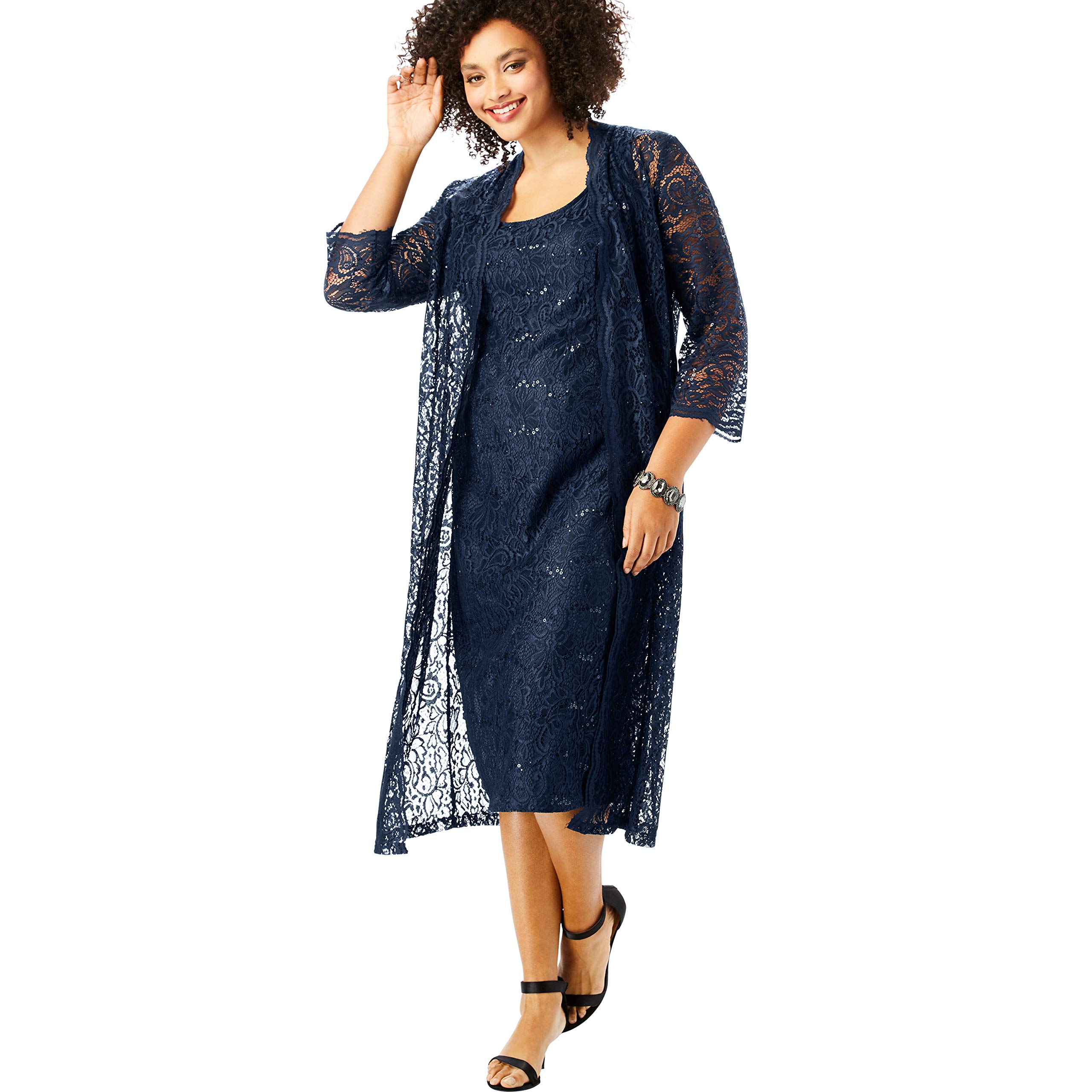 Womens Plus Size Lace And Sequin Jacket Dress Set Formal