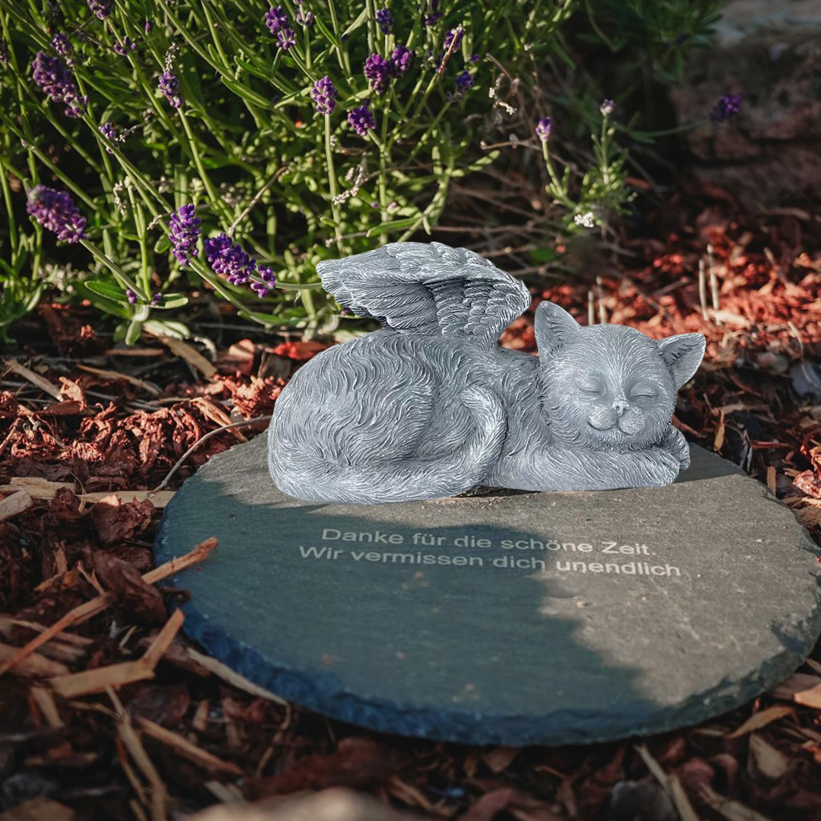 ASQzhuLIWing Resin Angel Cat Memorial Stone Resin Crafts Garden Design Decoration Angel Cat Monument Tombstone Memorial Statue Cat Tombstone Suitable for home garden decoration tombstone - Image 3