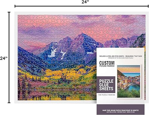 Miniatura 8 de Kit de marco de rompecabezas de 24 x 30 pulgadas con hojas de pegamento, marco de fotos blanco de mediados de siglo, madera real con frente acrílico