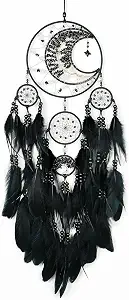 Large Handmade Woven Dream Catcher with Black Feathers and Crystal Stones - Wall Hanging Decor for Bedroom and Living Room