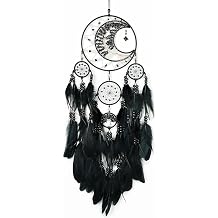 Large Dream Catchers, Handmade Woven Moon Healing Crystal Stone Dream Catcher Wall Hanging Ornament for Bedroom Living Room Wedding Party Decor, Festival Blessing Craft Gift Black Moon