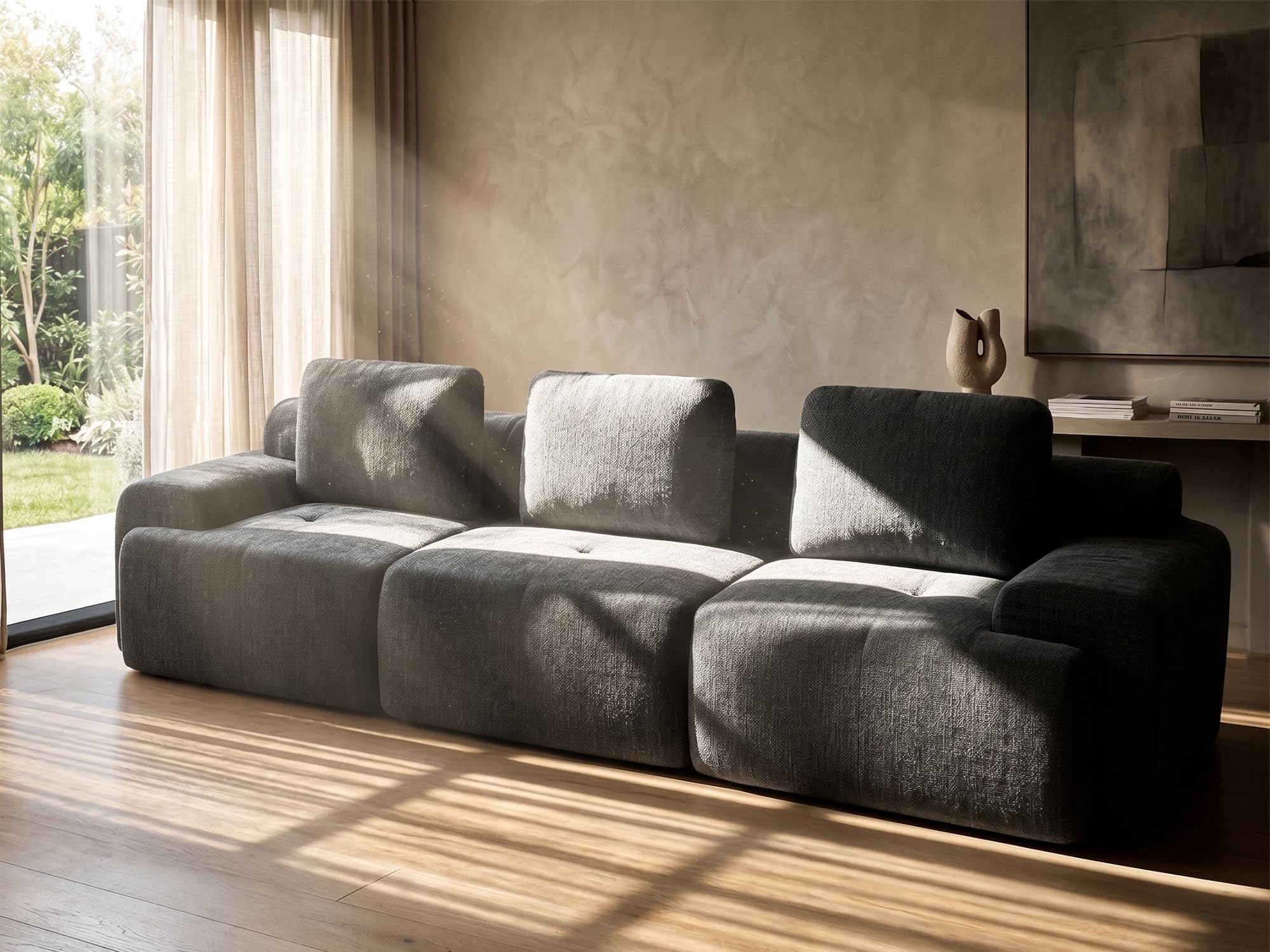 122" U Shaped Boneless Couch, Comfort Cloud Sectional Couches for Living Room, Modular Sofa High Back &amp; Extra Deep Seat, No Assembly, Soft Chenille Fabric (Dark Grey, 122 inch-（3+0）)