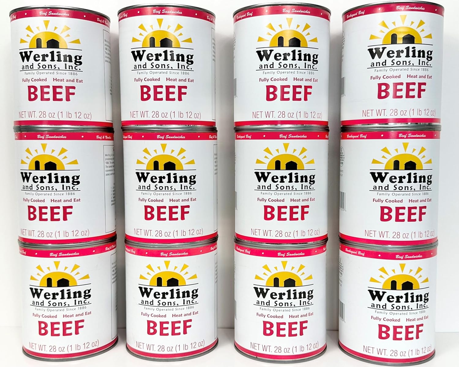 Werling Meats Canned Beef 28 Oz Fully Cooked, Heat & Eat | Shelf Stable Canned Meat for Pantry Staples, Everyday Meals, Camping, Hiking, Emergency & Survival | 5-Year Shelf Life | Made in USA | 12 Pack