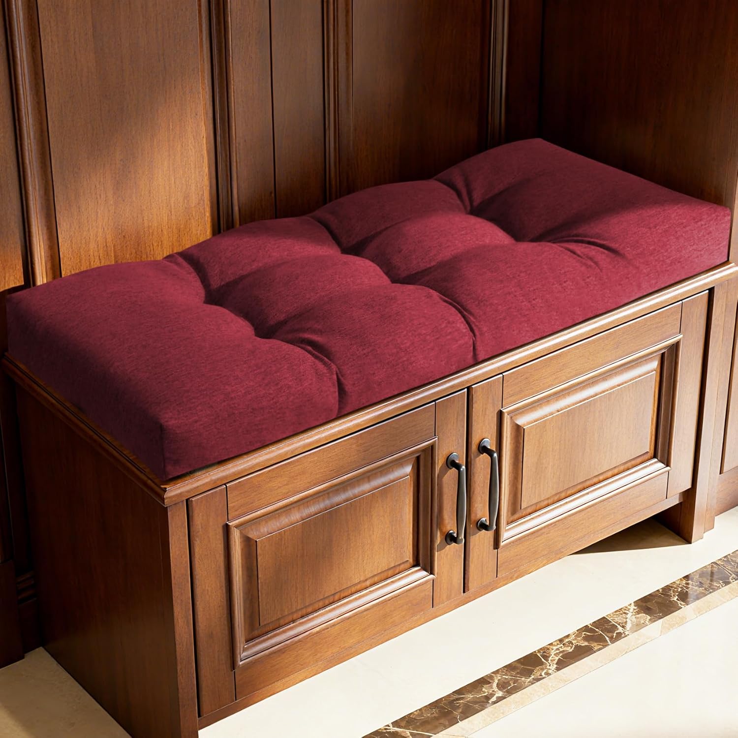 Lokex Outdoor Bench Cushion 4 Inches Thick,Waterproof and Fade Resistant,Tufted Bench Cushion with 2 Ties,Suitable for Garden/Swing/Patio Outdoor Furniture (Silver Gray, 36×14)