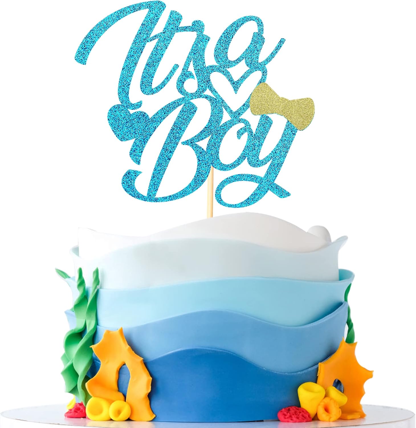 Sotpot It's a Boy Cake Topper, Blue Glitter Boy Cake Topper