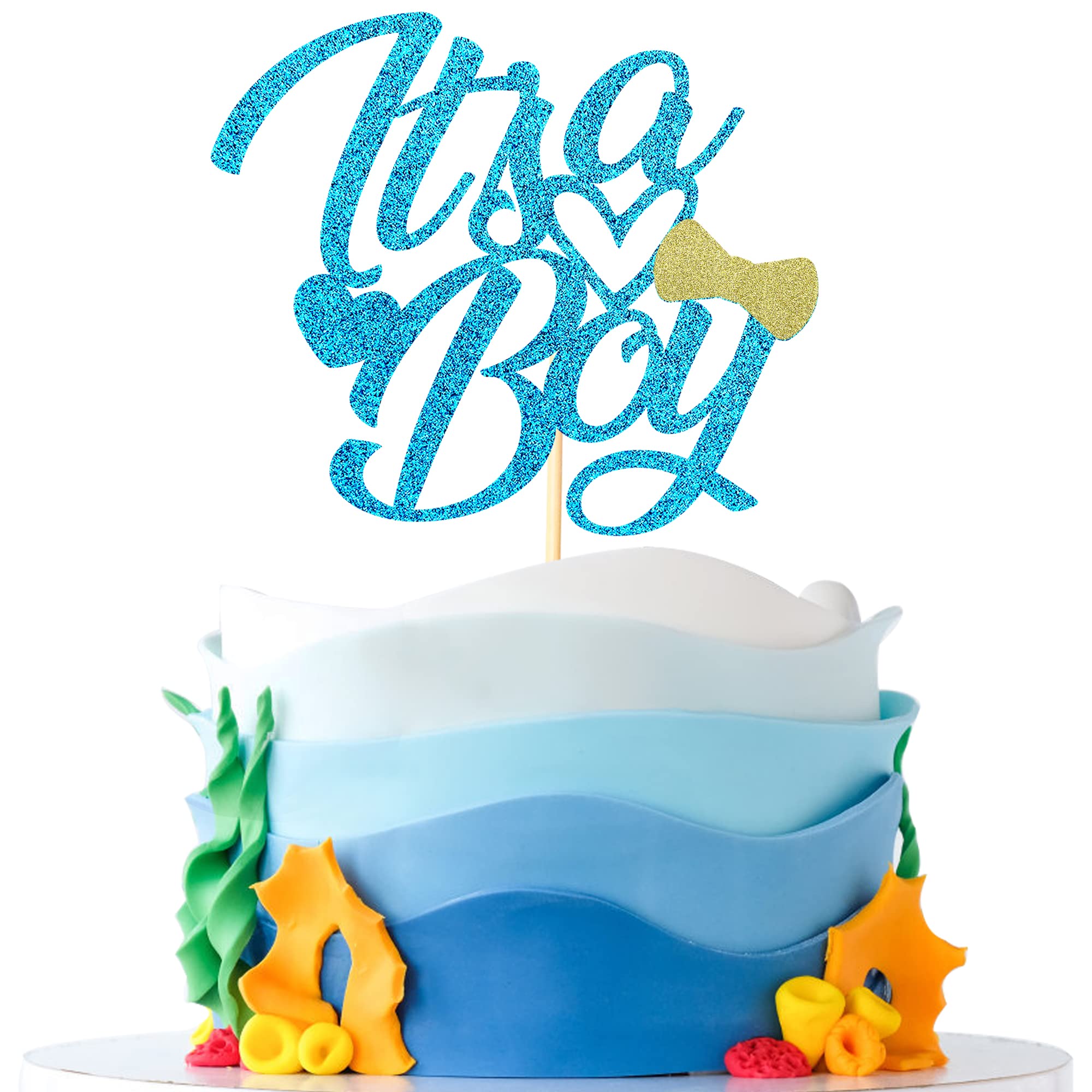 Blue Glitter It's a Boy Cake Topper, Siipoo Gender Reveal Cake Topper, Boy Cake Topper for Baby Shows Gender Reveal Party Cake Decorations