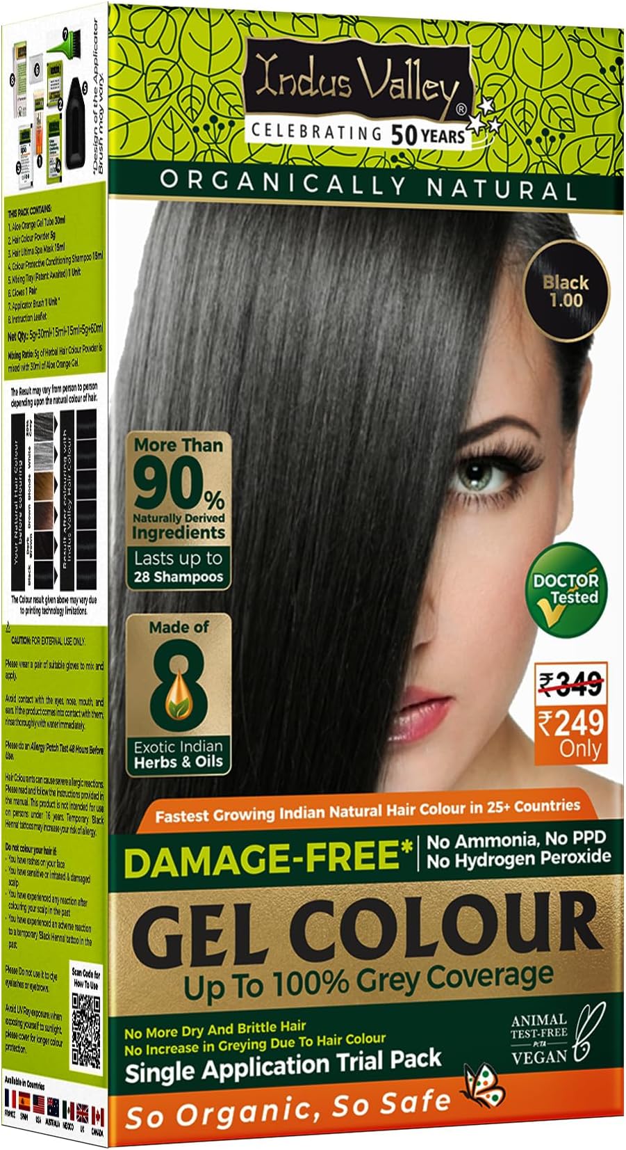 Damage Free Natural Gel Hair Colour for Women Ammonia & PPD Free Organic Hair Colour with Grey Coverage, Long Lasting Hair Color Trial Pack 1 Count (Pack of 1) Black