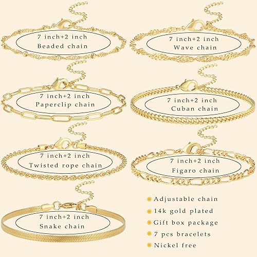 Miniatura 5 de Reoxvo Pulseras delicadas para mujer, de moda, chapadas en plata de ley, cadena de eslabones de latón chapado en oro de 14 quilates, joyería para