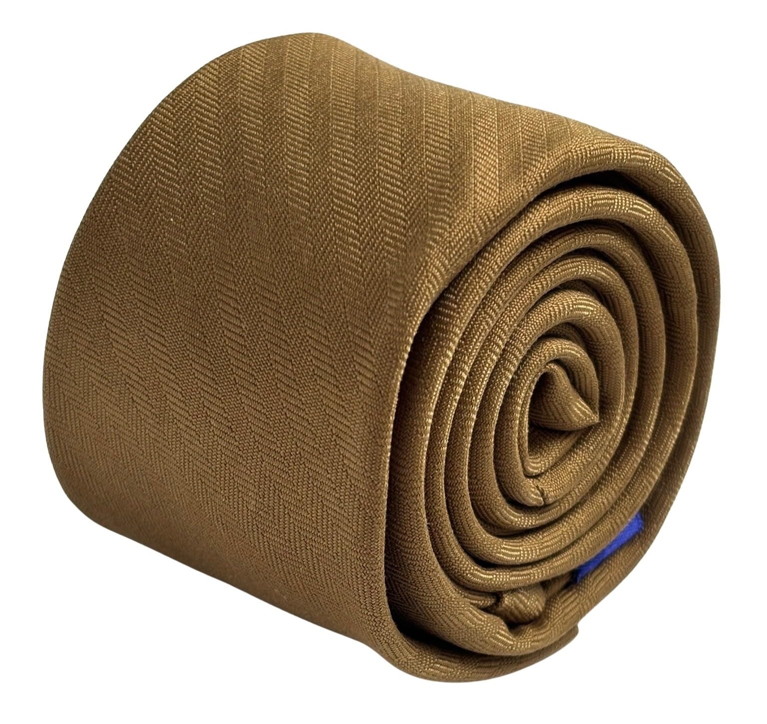 Frederick Thomas Cotton Herringbone Tie, 147cm length, Classic 8cm Width, Golden Brown