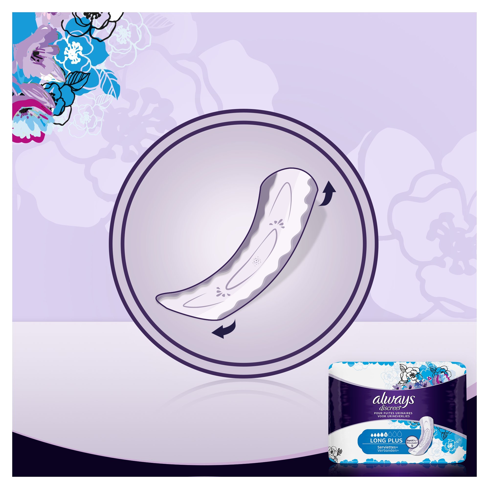 Always Discreet. Compresas largas plus para adultos (incontinencia urinaria), Pack de 2 x 8 unidades