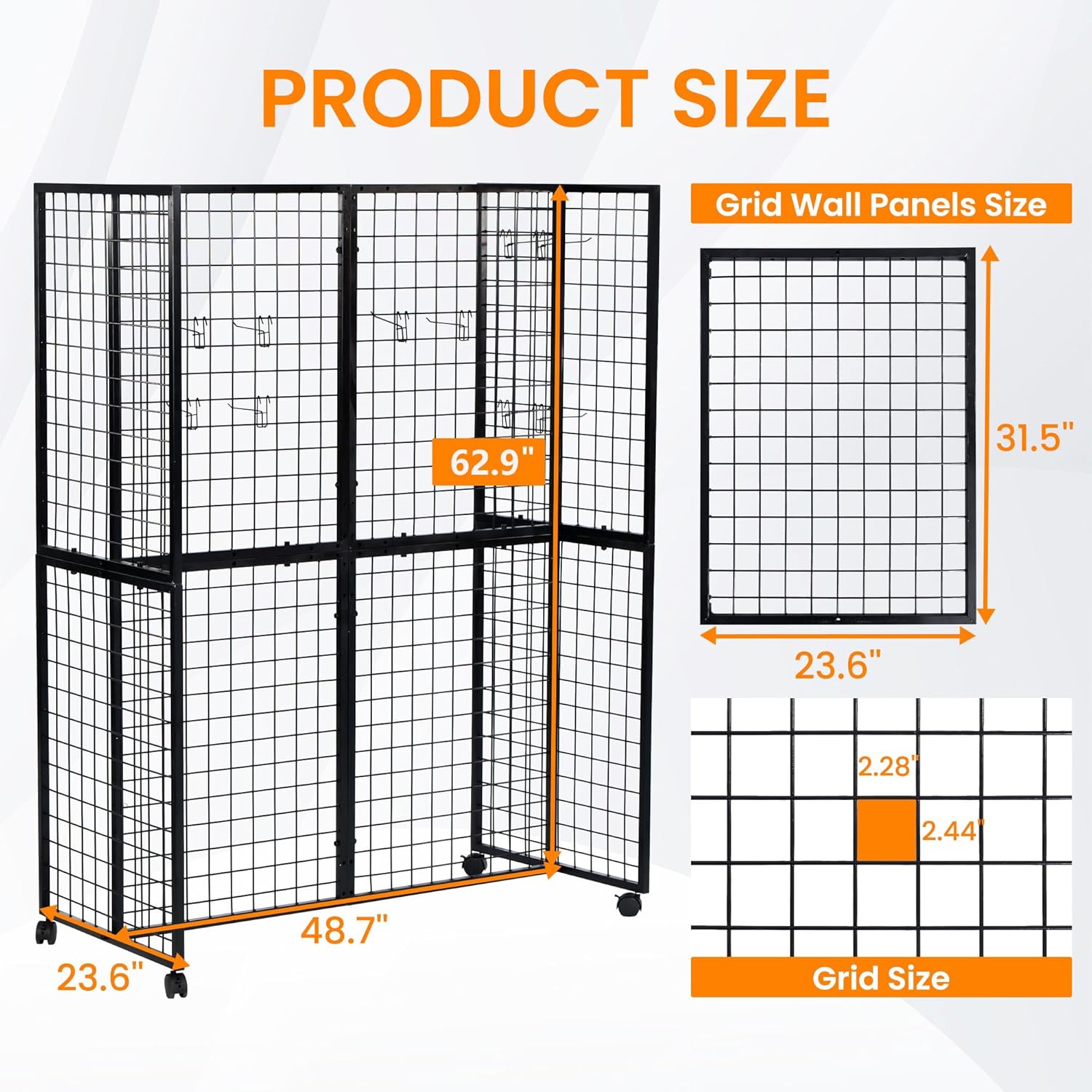 GridWall Display Stand with Wheels, Grid Wall Panels Display Stand Rack, Grid Walls for Craft Shows,Art Show Display Panels Extra Hooks, Black