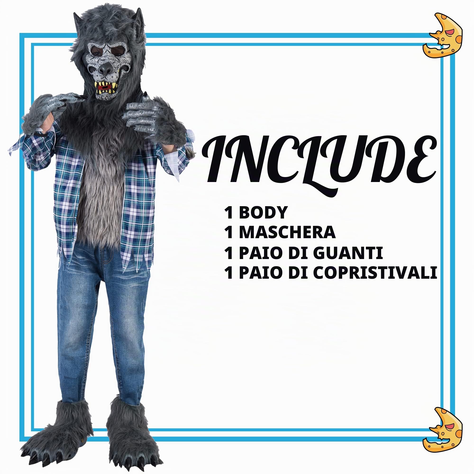 Spooktacular Creations Costume Deluxe da Lupo Mannaro che Ulula da Ragazzo con Maschera, Guanti con Artigli di Lupo Mannaro, Copristivali, Costume da Lupo di Halloween per Bambini-XXL (14-16 anni)