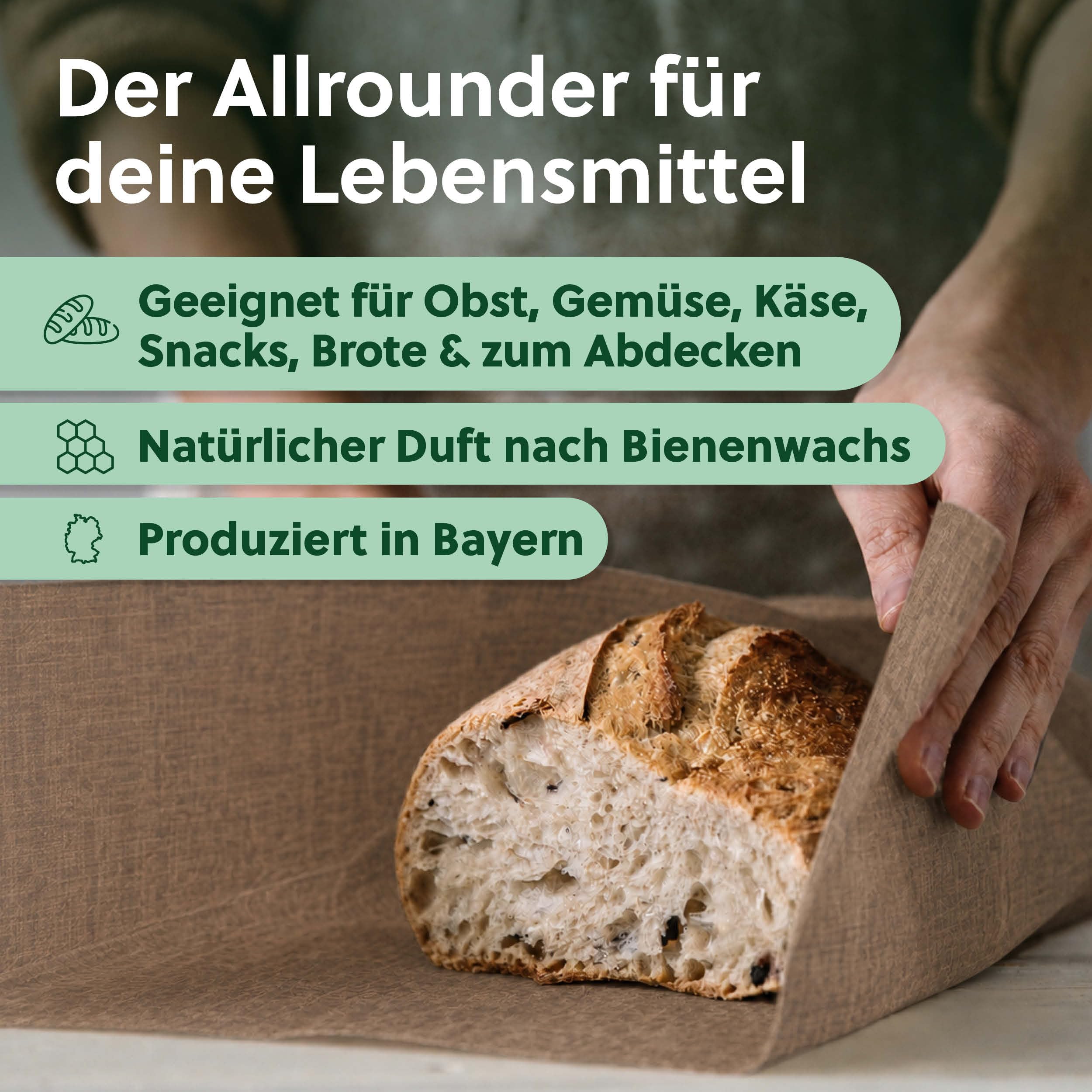 beegut Leinen Bienenwachstücher Rolle 100x35cm, Nachhaltige & wiederverwendbare Frischhaltefolie zum selber zuschneiden mit BIO Bienenwachs