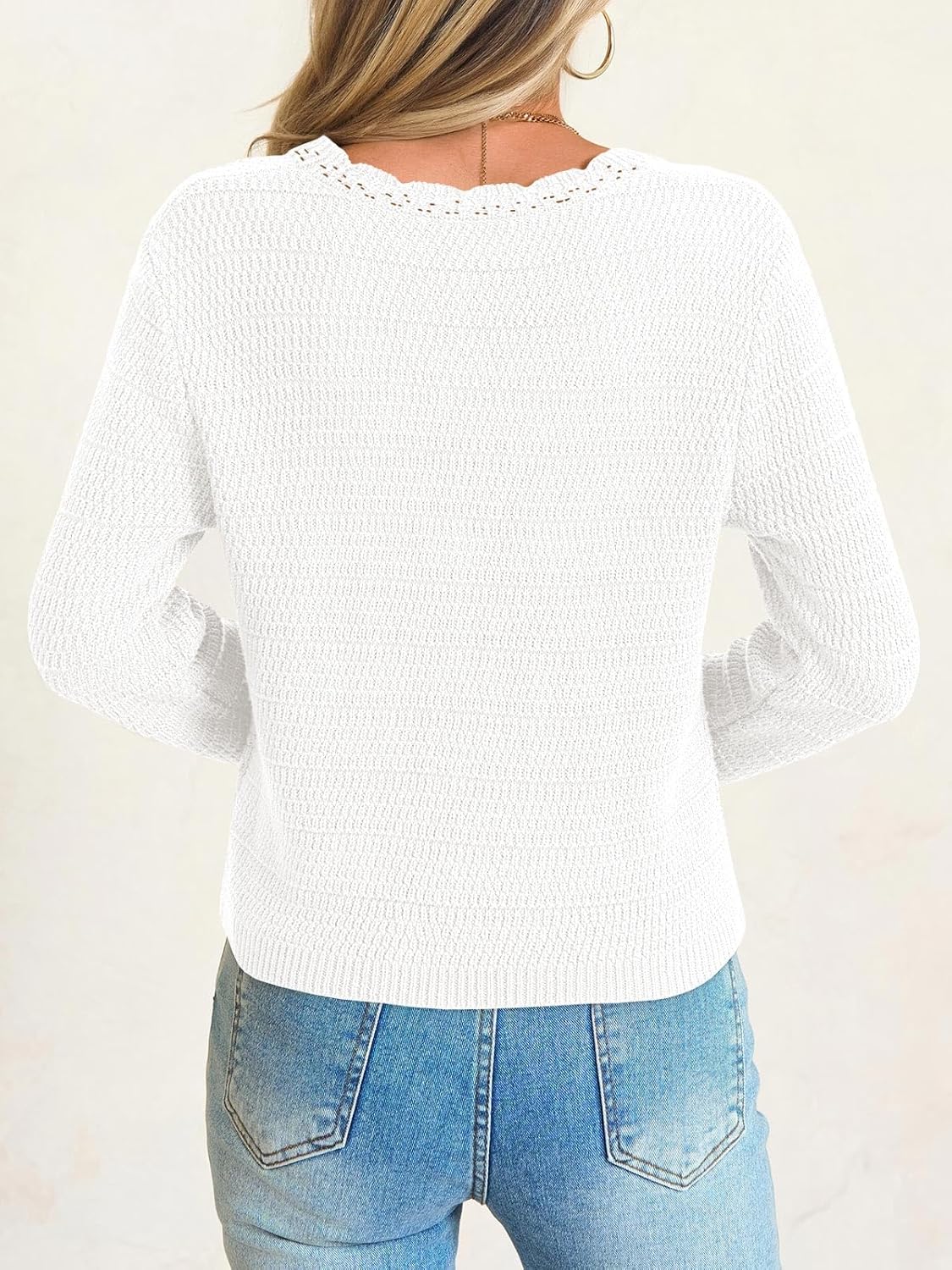 Saodimallsu Womens V Neck Cardigan Sweaters Button Up Cropped Boho Knit Long Sleeve Loose Trendy Sweater Tops - Image 5