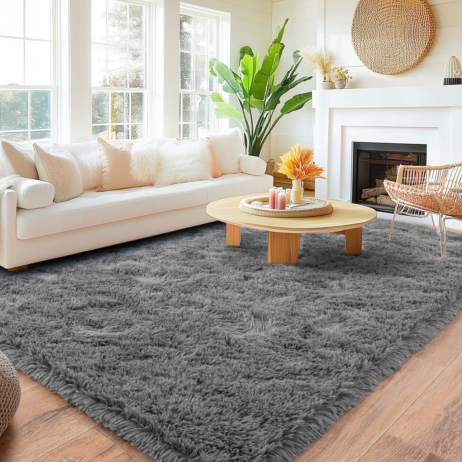 Quntue Large Area Rugs 10x14 Living Room, Ultra Fluffy Fuzzy Shag Grey Rug for Bedroom, Modern Plush Soft High Pile Upgrade Non-Slip Gray Carpet for Kids Girls and Boys, Dorms, Home Decor Aesthetic โ image 1