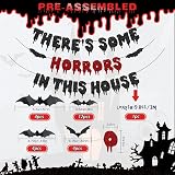 Fufuddz Halloween Decorations Black, Red, Glitter Black, Glitter Red – Pre-strung horror quote banner