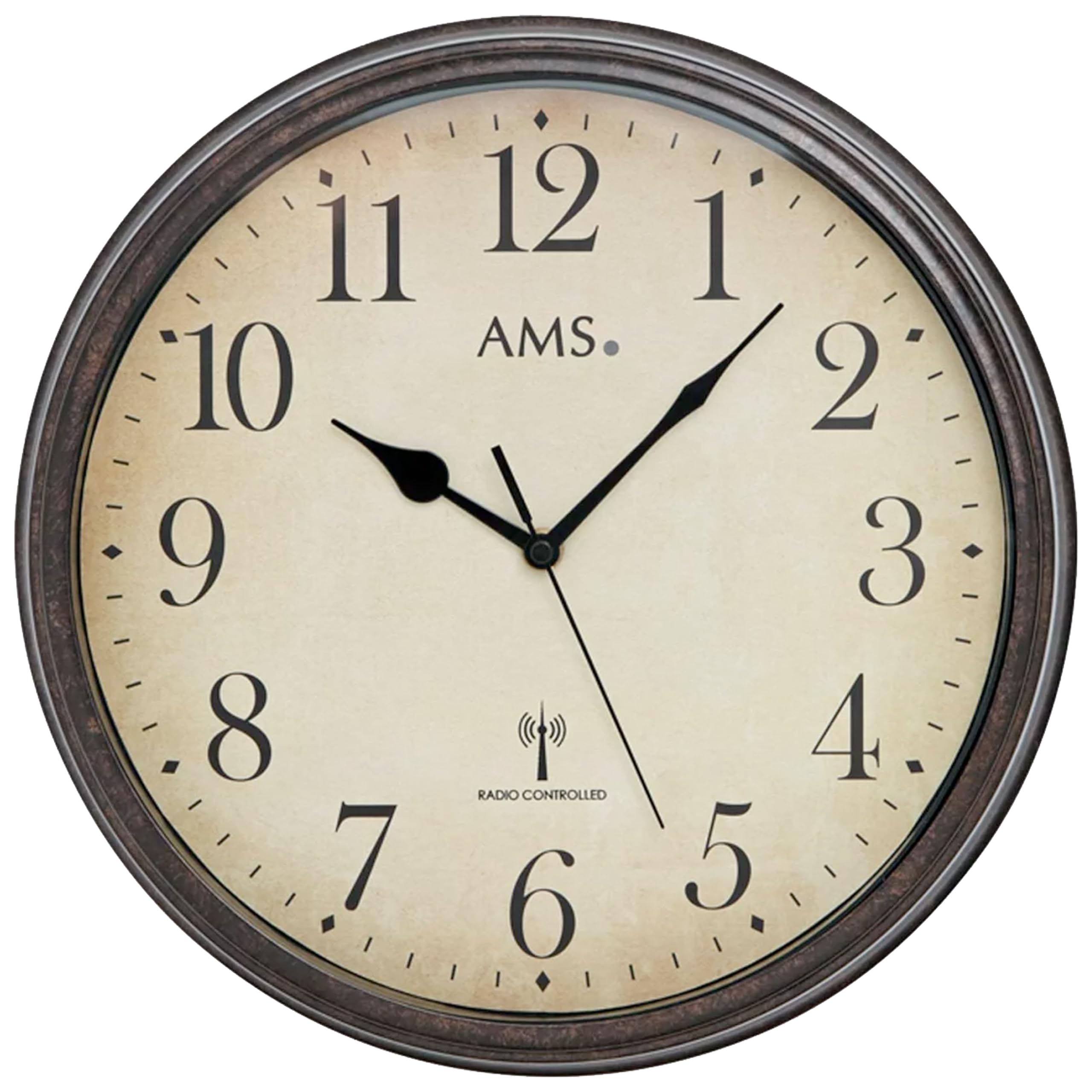 AMS 5962 Wanduhr 32 cm - Lautlos ohne Tickgeräusche, Vintage Retro, Funkwanduhr mit Arabischen Ziffern, Bruchsicheres Acrylglas, Analoge Funkuhr für Wohnzimmer, Küche & Büro