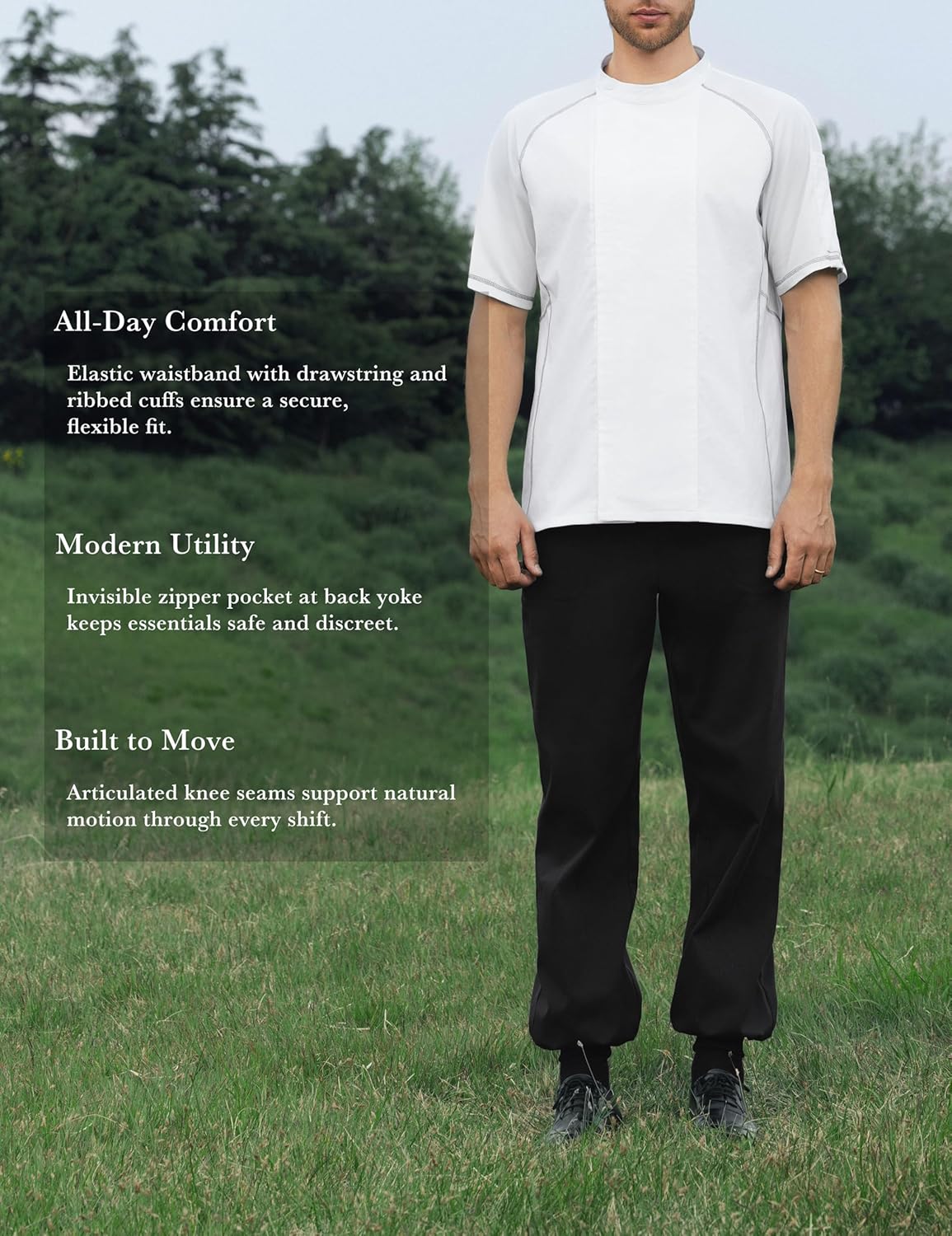 Lido Men's Chef Jogger Pants - Sporty Fit with Elastic Waist and Hidden Zipper Utility Pockets for Workwear - Image 4