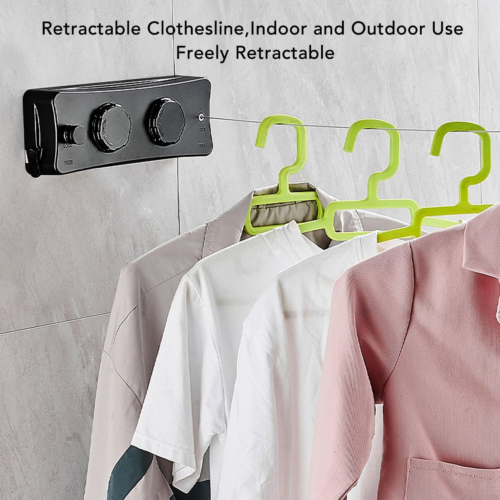 AMONIDA Tendedero Retráctil de Alta Resistencia, Cordón de Secado de Ropa de Acero Inoxidable, Estante Doble con Accesorios Antiviento y Gancho Oculto, Ideal para Balcón y Baño (Black)