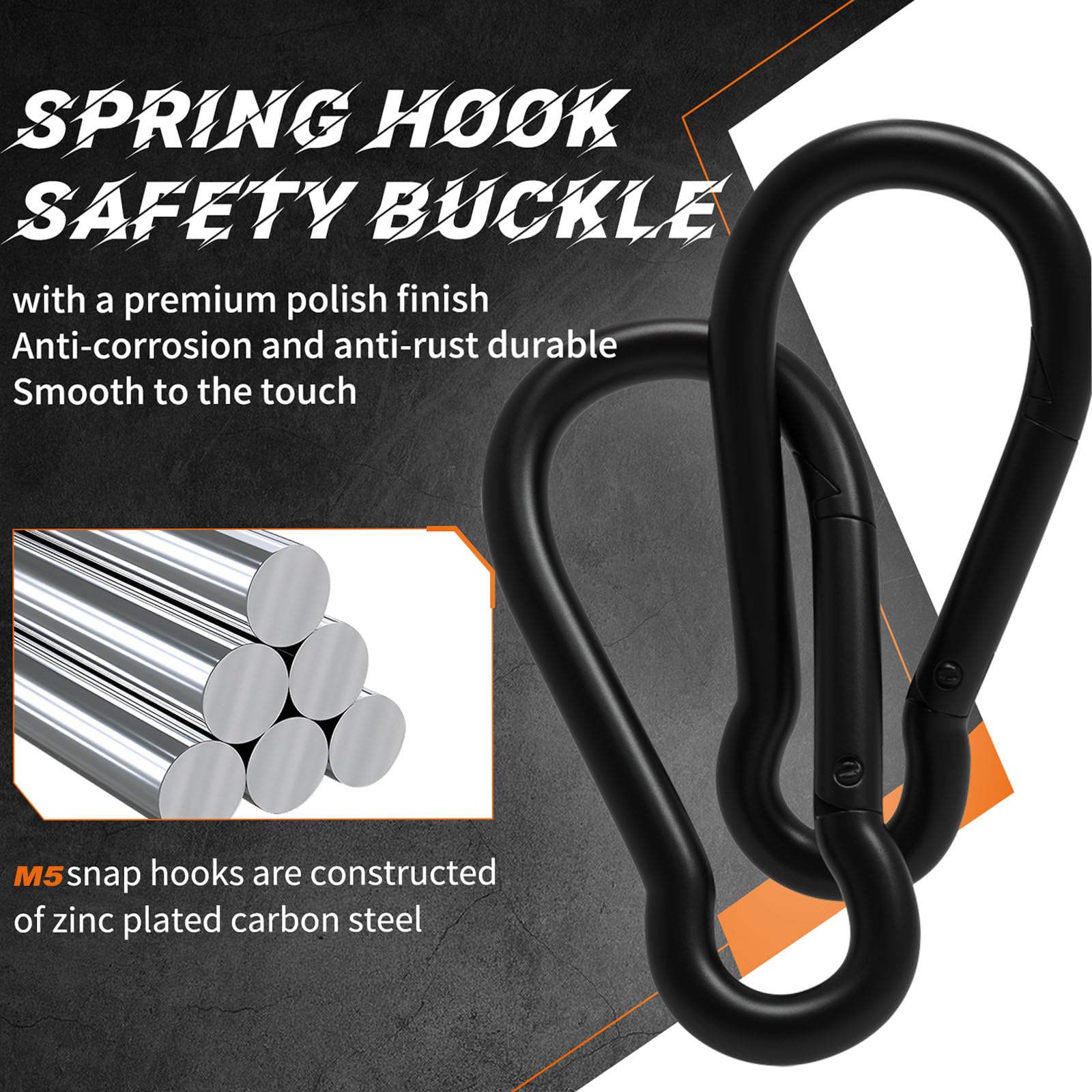 15PCS M5 Black Carabiner Clip, 3/16Inch Snap Hook Quick Link Small Clips - Image 3