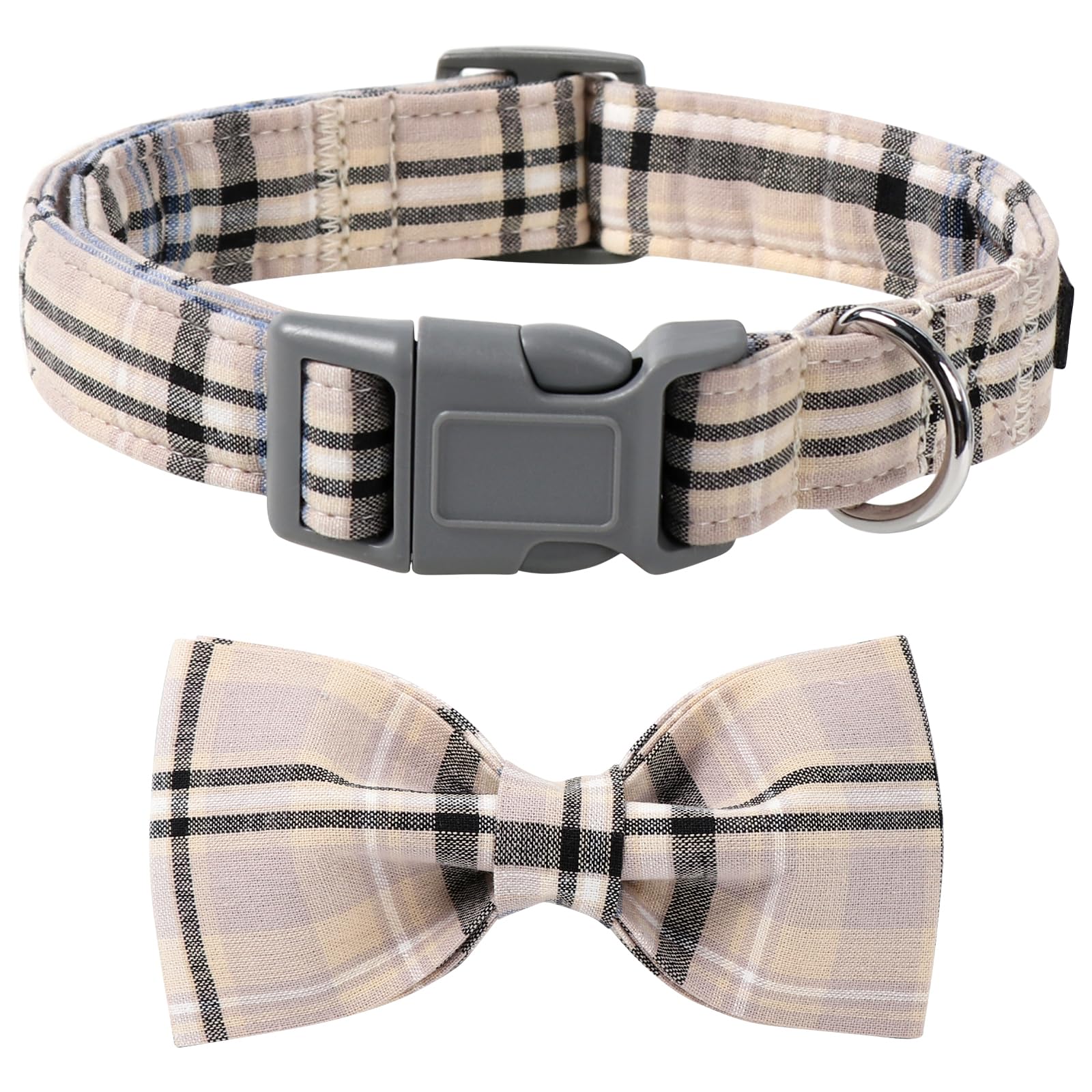 Lionet Paws Dog and Cat Collar with Bowtie Grid Collar Plastic Buckle Light Adjustable Collars for Small Medium Large Dogs