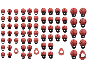 70Pcs Four Size Painted Wooden Ladybug/Self Adhesive/Craft/Decorations/Home Decor/Plants