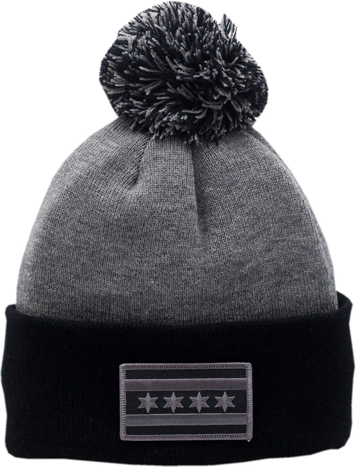Peerless Embroidery Chicago Flag Cuffed Pom Knit Hat 2Tone Clothing, Shoes & Jewelry