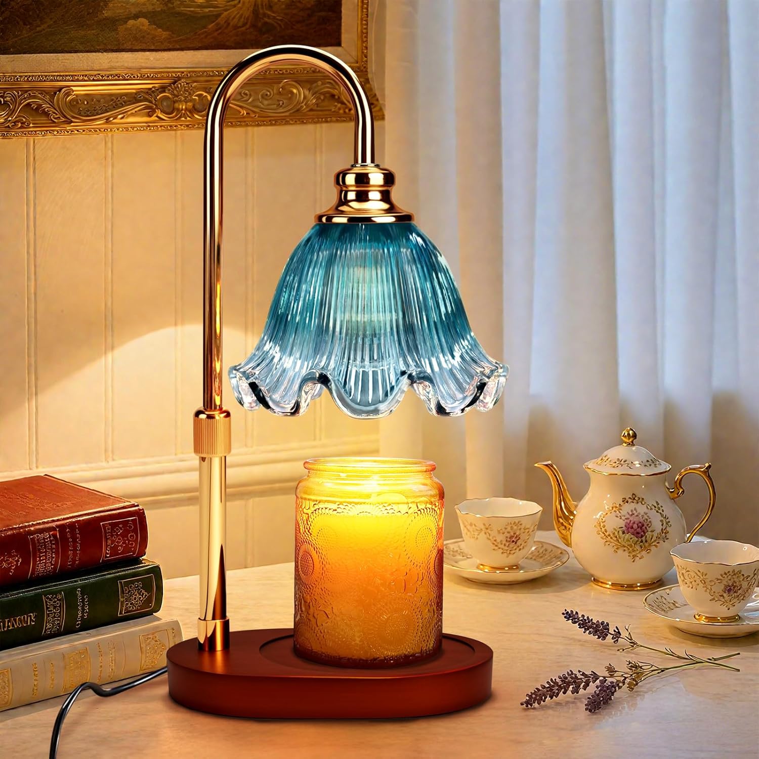 Candle Warmer Lamp with Timer Dimmable: Birthday Gifts for Women & Home Bedroom Decor, House Warming Gifts New Home Wax Warmer Gifts for Mom - Adjustable Height,3 Timing Mode, 4 Level Dimming (Blue)