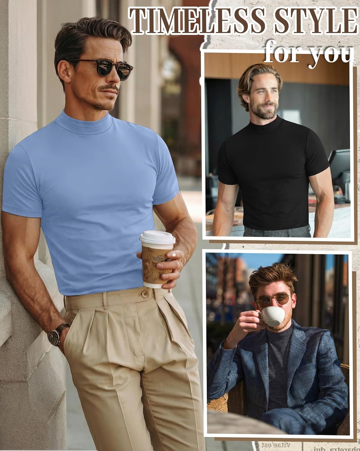 Ficerd 4 Pack Men's Mock Neck T Shirts, Short Sleeve Mock Turtleneck Undershirt Pullover Basic Tops Causal Solid Tee for Men - Image 5