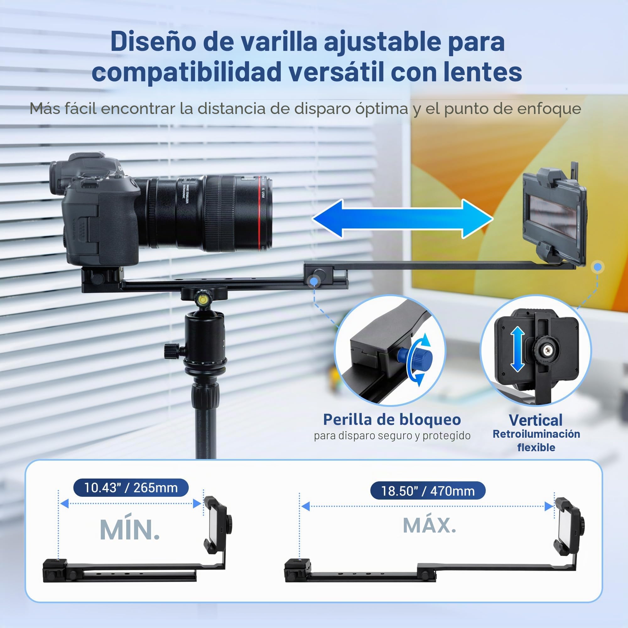 JJC Adaptador Digitalizador de Película con Varilla Ajustable y Juego de Luz LED Convierte Película Negativa de 35mm y Diapositivas a Digital JPEG para Canon Sony Nikon Lente Macro