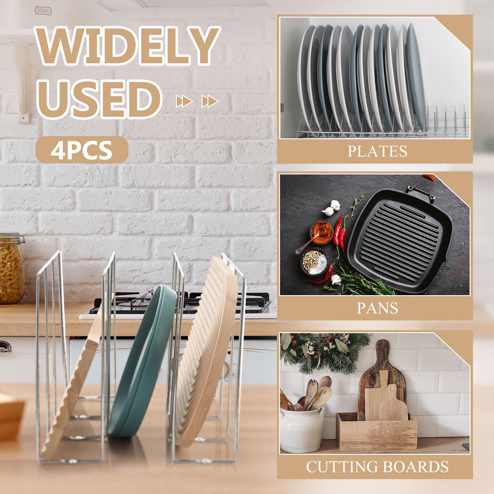 Blulu U-förmiger Keksblatt-Organizer für Schrank, Backblech, Organizer, Küchenschrank, Trennwände, vertikale Chrom-Pfannenregal, Aufbewahrungsdrähte, Trennwände, Gesichtsöffnung von 8,9 cm