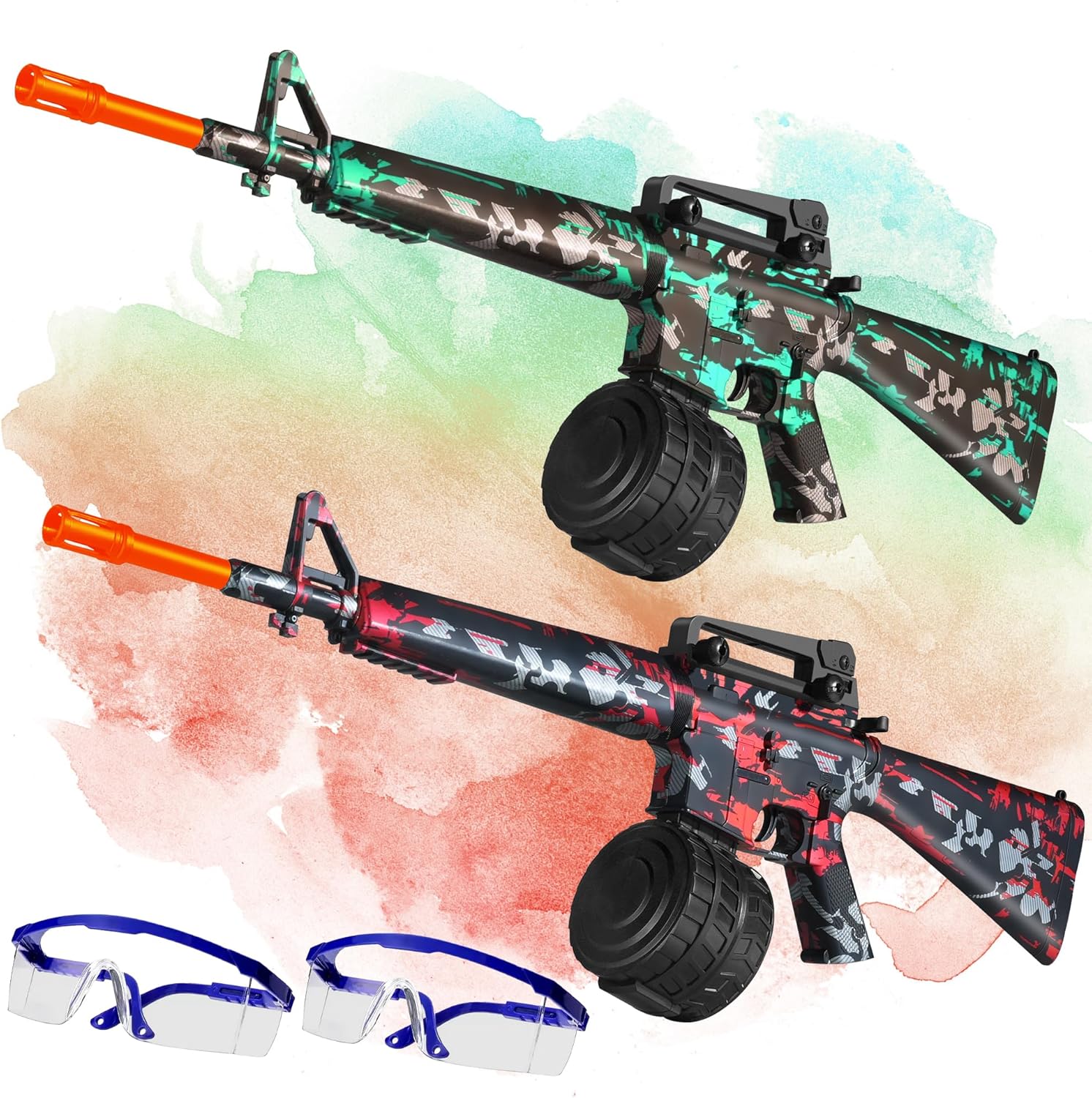 2 Pack Gel Splat Blaster - 33 Inch Big Size - Manual and Full Auto Splatter 12 Orby per Second - 7.4V Rechargeable Battery Powered - for Ages 14+(Red+Green)