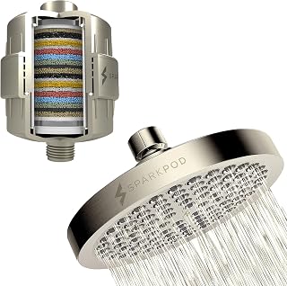 Rain Shower Head and SparkPod Filter Cartridge all in Nickel (Brushed Finish)