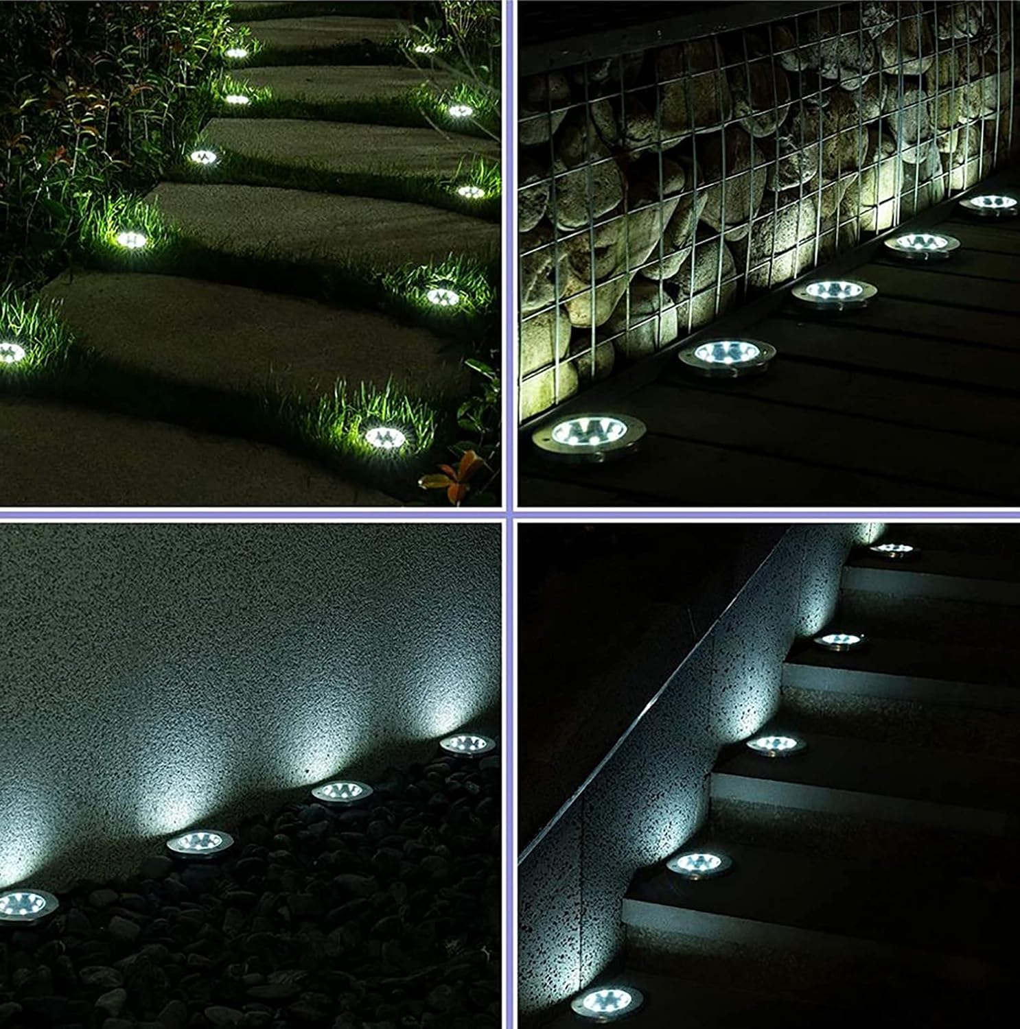 Solar Ground Lights - 20 LED, 12 Pack Outdoor Disk Lights - Waterproof in-Ground Garden Light Set for Pathway, Lawn - Bright Landscape Lighting for Yard, Patio, Walkway image 2