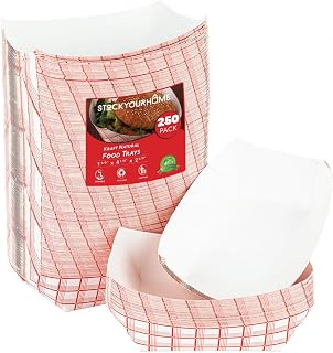 StockYourHome 1 lb Small Checkered Paper Food Boats (250 Pack) - Grease-Resistant Disposable Trays for Nachos, BBQ, Picnics