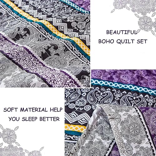 Miniatura 6 de WONGS BEDDING Juego de edredón bohemio tamaño matrimonial, juego de edredón bohemio de 3 piezas, juego de ropa de cama ligero de verano para todas